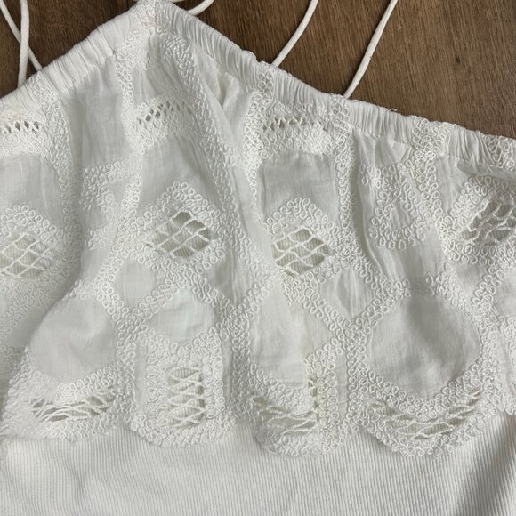 Anthropologie Strappy Eyelet Lace Ruffle Trim Halter Top White Sz Small Ribbed - Picture 6 of 11